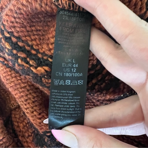 Topshop Women's Sweater 12 / L Burnt Orange Black Cowl Neck Wool Blend - Picture 10 of 10